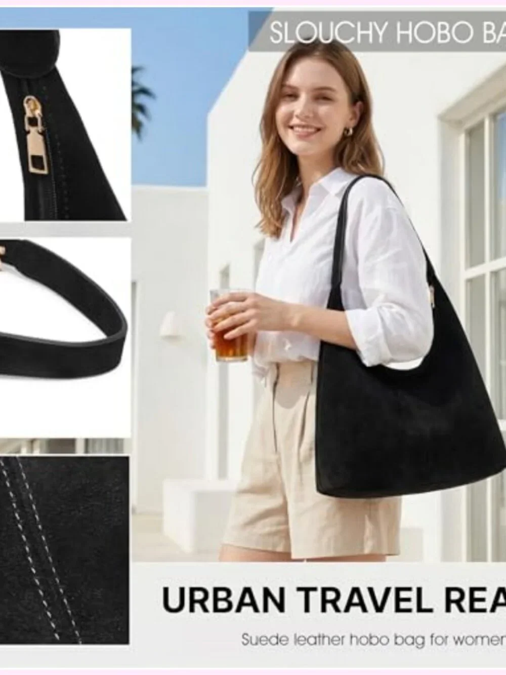 Slouchy Suede Hobo Bag for Women Faux Suede Leather Shoulder Tote Purse Work
